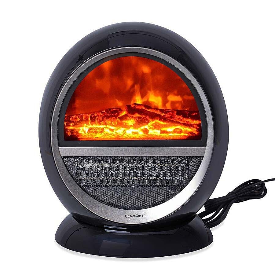 1.5KW Portable PTC Fireplace Design Electric Heater with 3 Pin Plug (Size 25x36 Cm) - Black