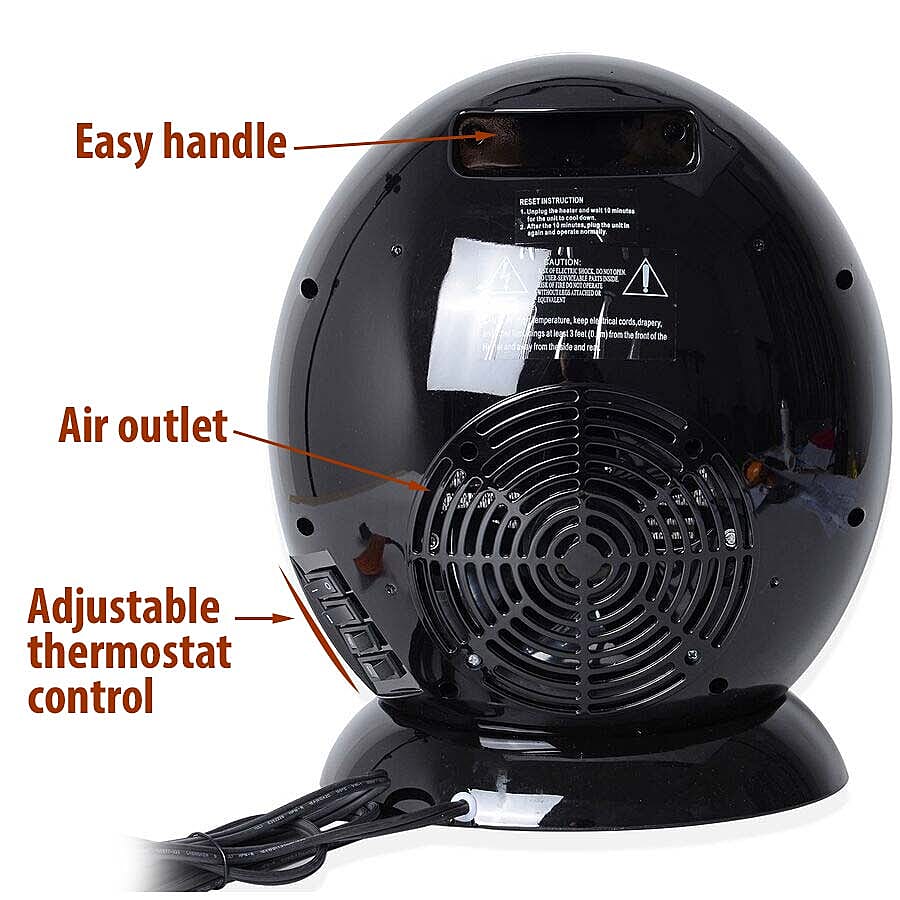 1.5KW Portable PTC Fireplace Design Electric Heater with 3 Pin Plug (Size 25x36 Cm) - Black