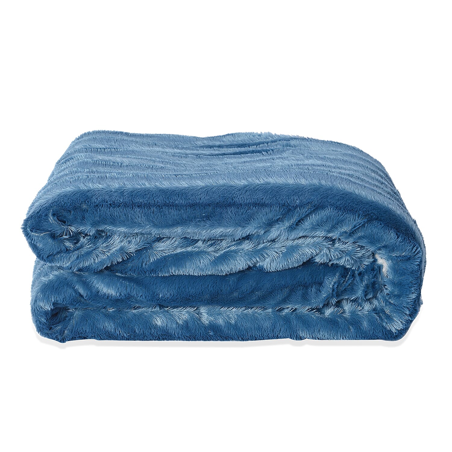 Supersoft Faux Fur Sherpa Blanket with Brushed Stripe Pattern (Size 150x200 cm) - London Blue