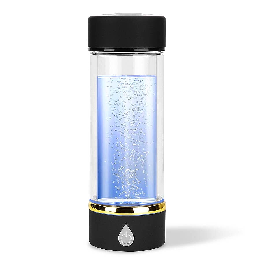 380ml Portable Hydrogen Water Generator Bottle with SPE and PEM Technology (Size 7x21 Cm) - Black