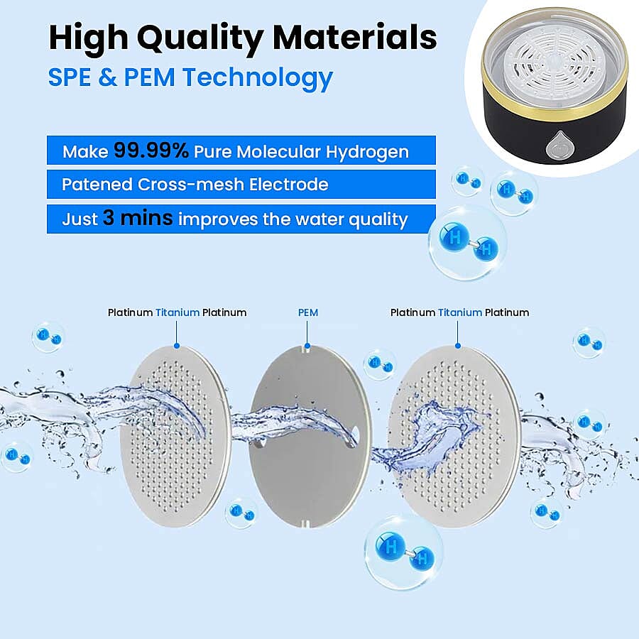 380ml Portable Hydrogen Water Generator Bottle with SPE and PEM Technology (Size 7x21 Cm) - Black