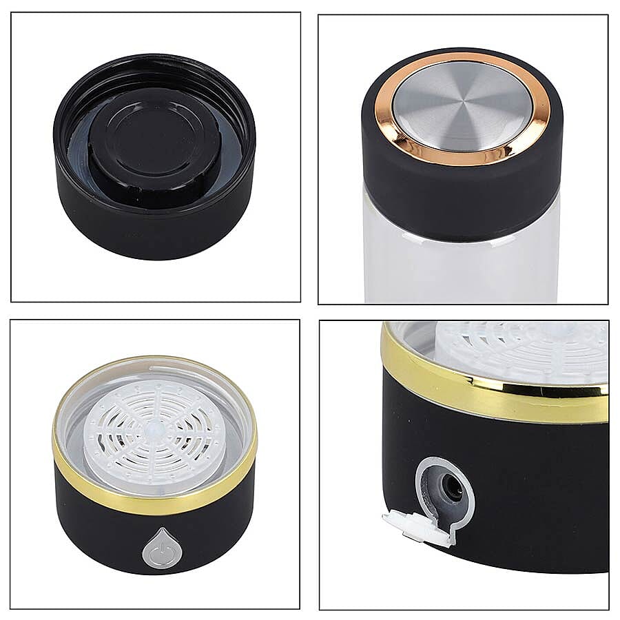 380ml Portable Hydrogen Water Generator Bottle with SPE and PEM Technology (Size 7x21 Cm) - Black