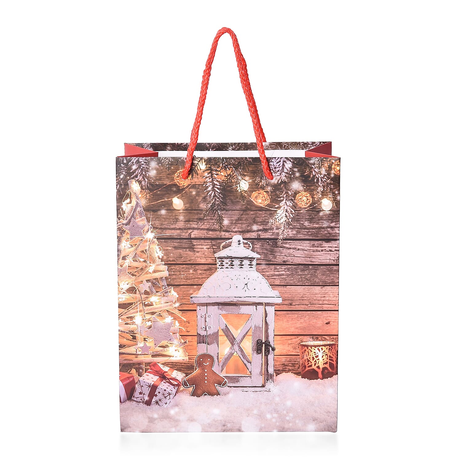 Set of 12 - Christmas Theme Gift Paper Bag in 3 Different Sizes with Name Tags for Each - White and Multi