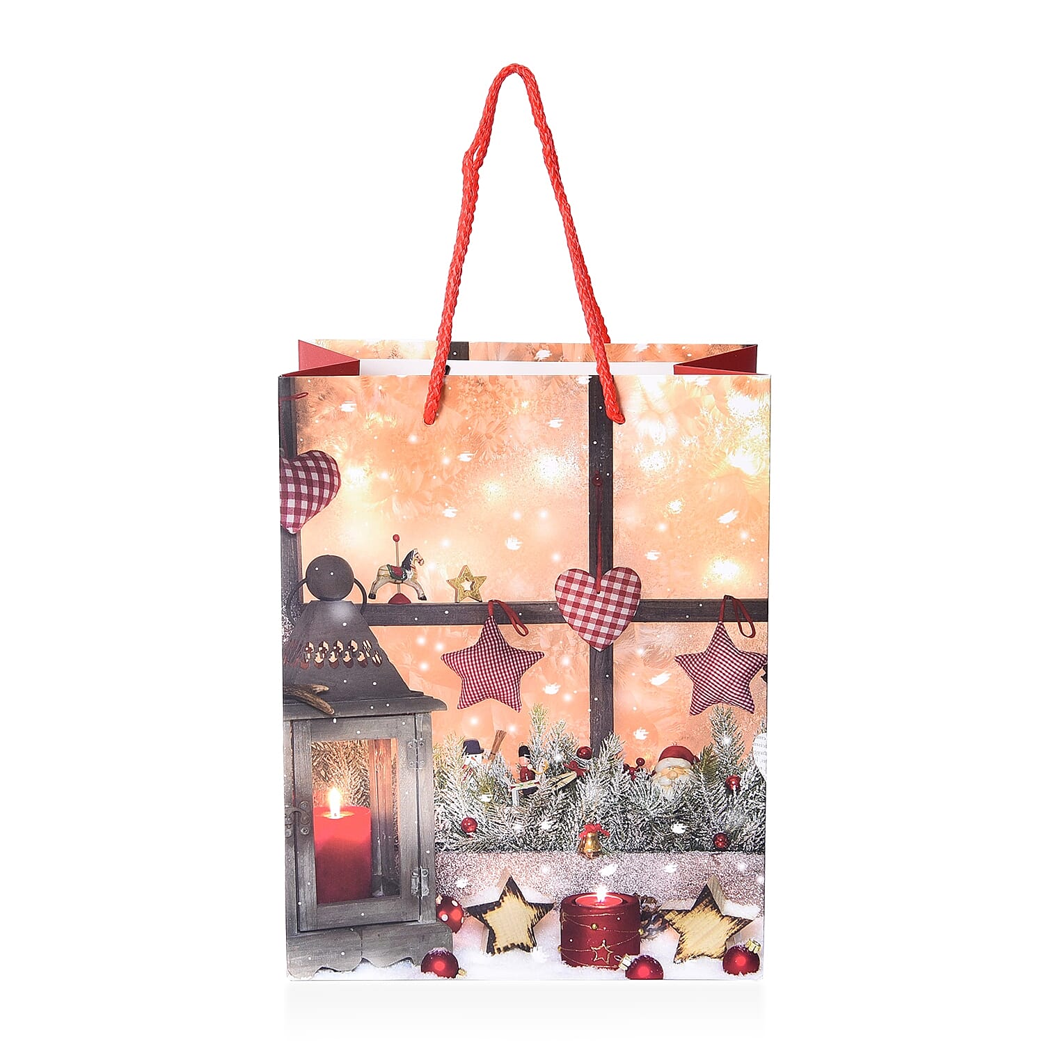 Set of 12 - Christmas Theme Gift Paper Bag in 3 Different Sizes with Name Tags for Each - White and Multi