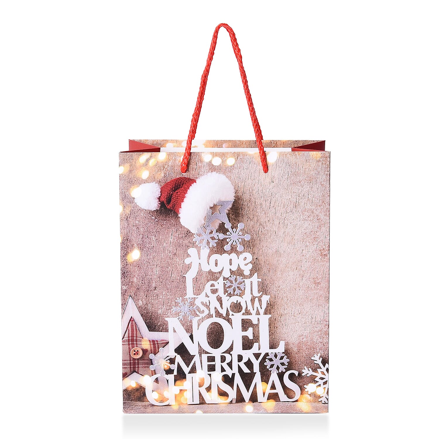 Set of 12 - Christmas Theme Gift Paper Bag in 3 Different Sizes with Name Tags for Each - White and Multi