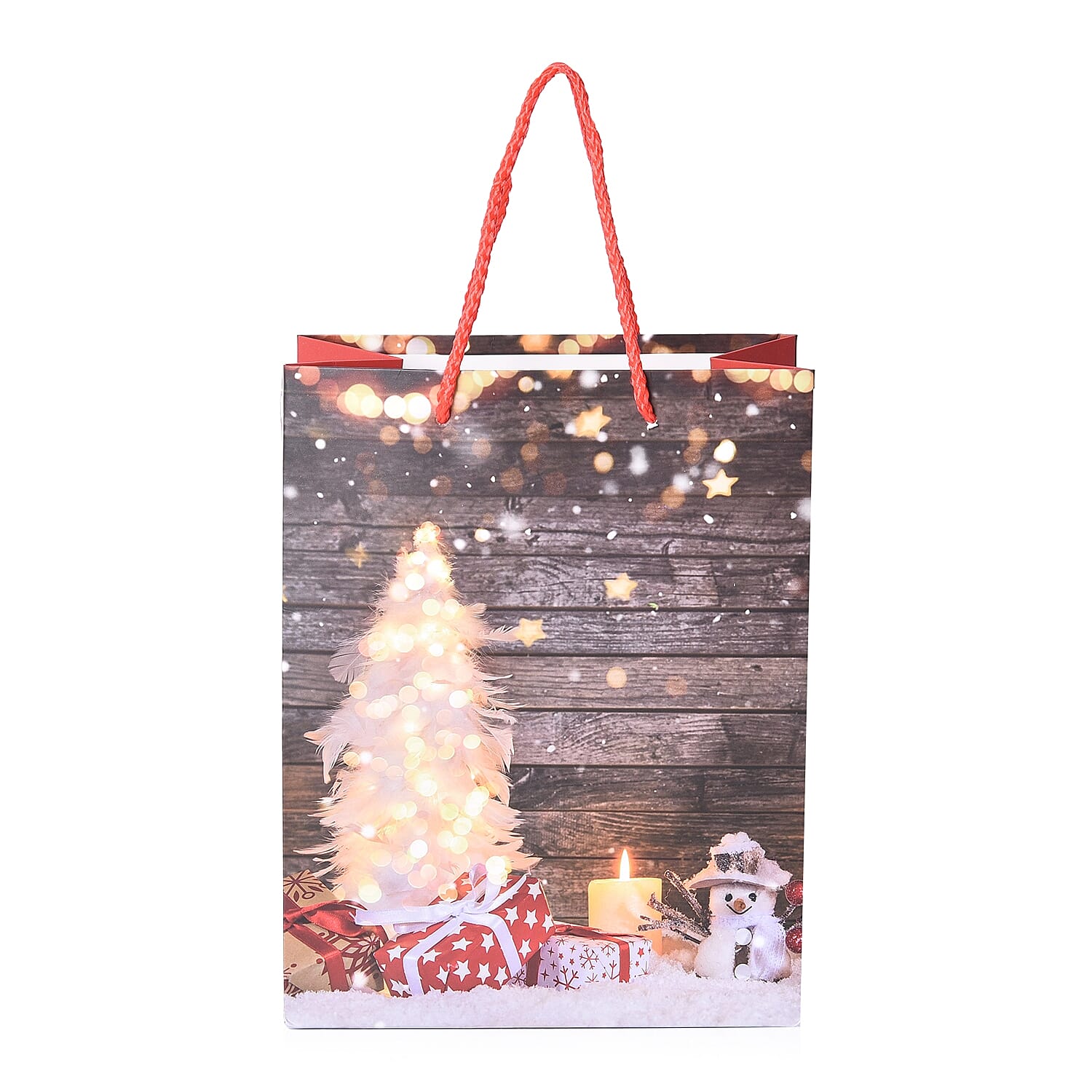Set of 12 - Christmas Theme Gift Paper Bag in 3 Different Sizes with Name Tags for Each - White and Multi