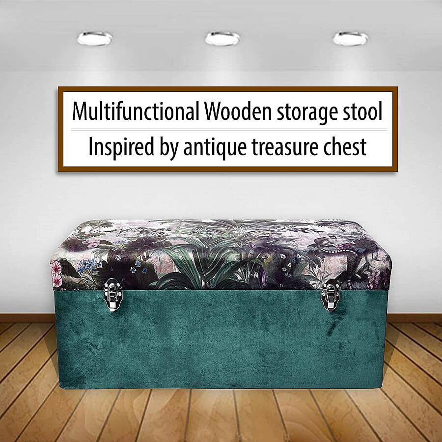 Set of 2 - Forest Pattern Green Velvet Wooden Storage Box