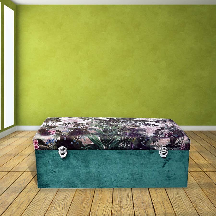 Set of 2 - Forest Pattern Green Velvet Wooden Storage Box
