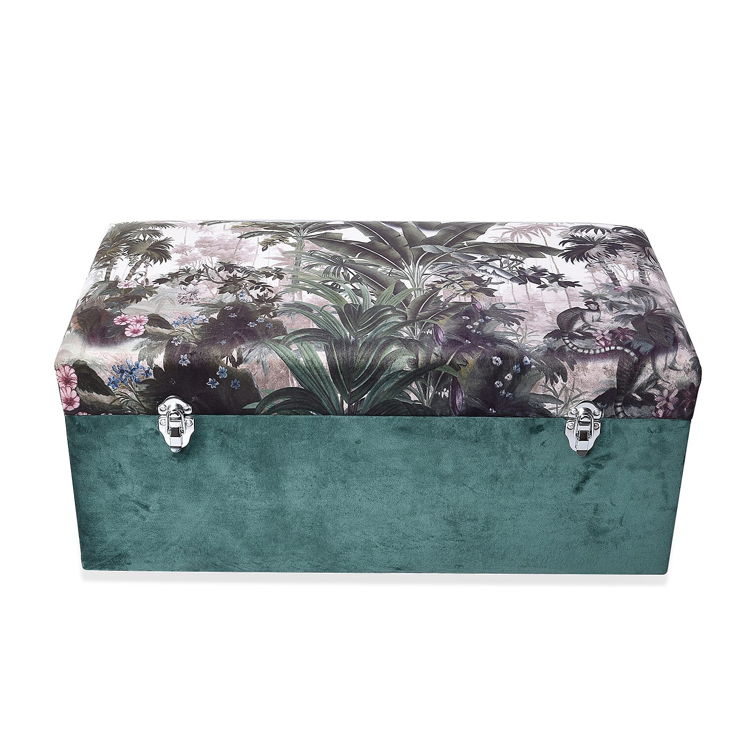 Set of 2 - Forest Pattern Green Velvet Wooden Storage Box