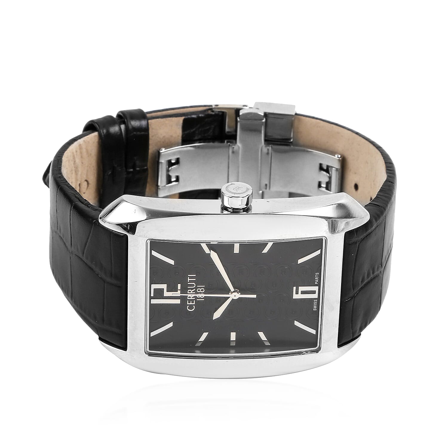 CERRUTI 1881 Calisto Swiss Parts Mens Watch with Leather Strap Swiss Parts Black and Silver. Water resistant to 5 Bar