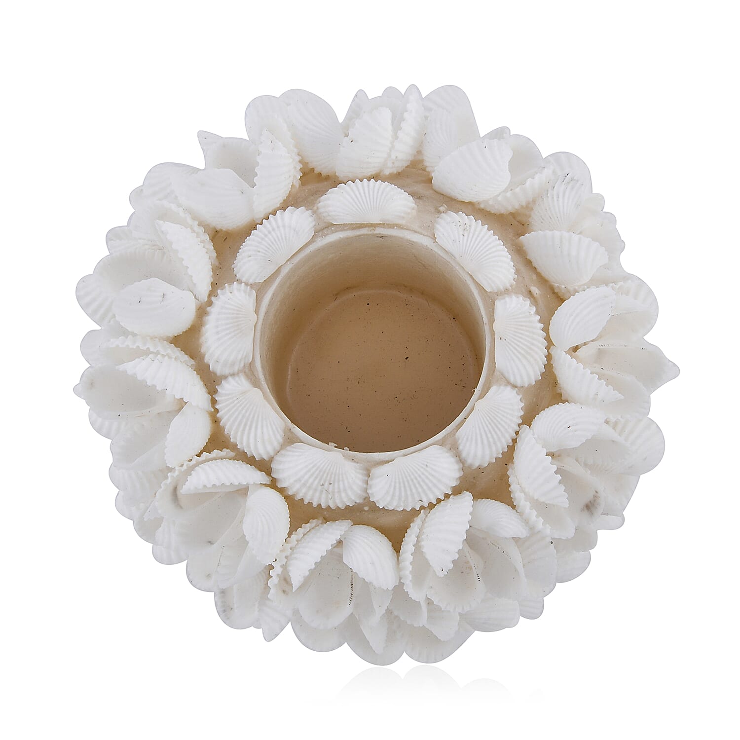 Bali Collection - White Seashell Candle Holder with Frangipani Flower Pattern