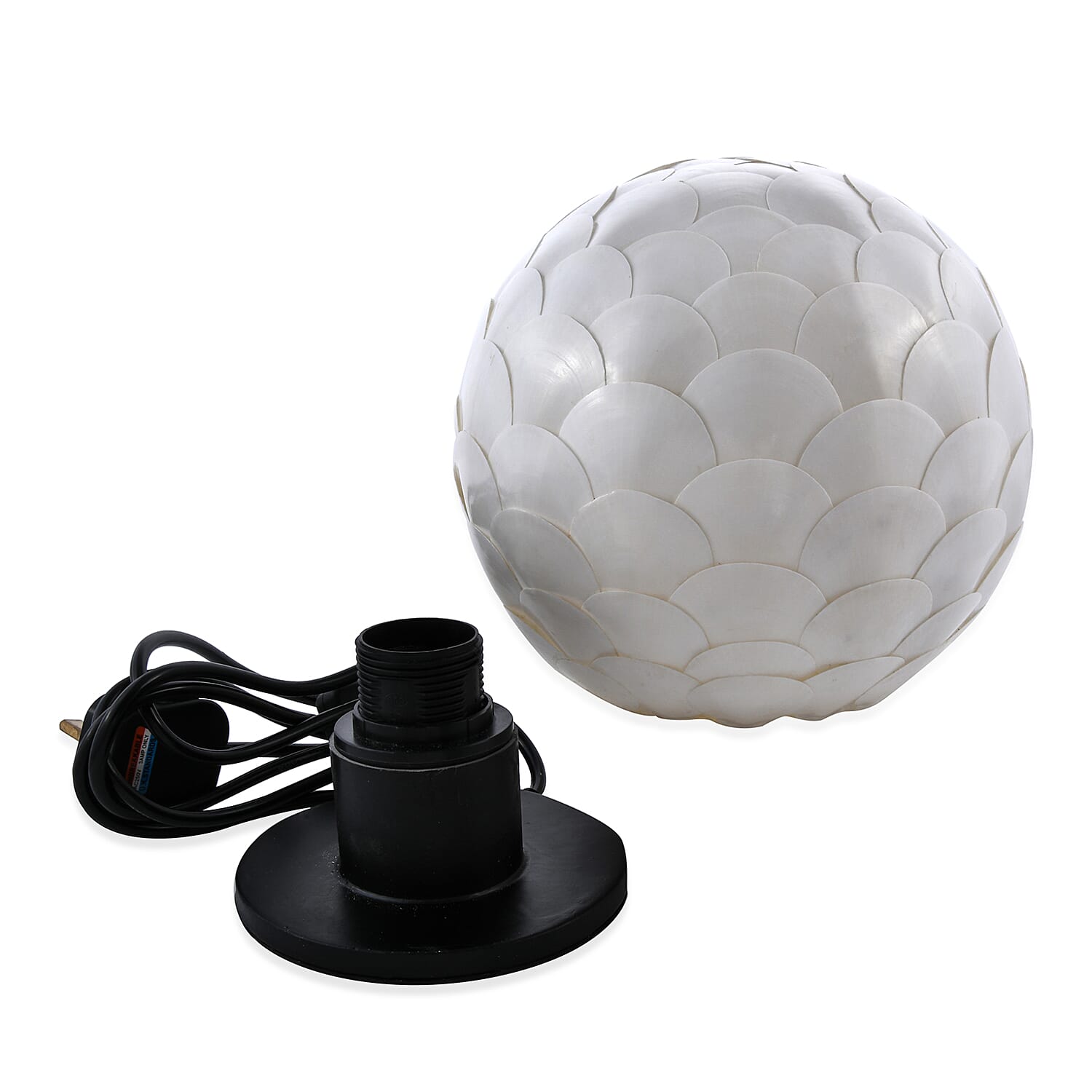 Bali Collection - Handcrafted Seashell ES Battery Table Lamp with Round Armadillo Motif (Size 20 Cm)