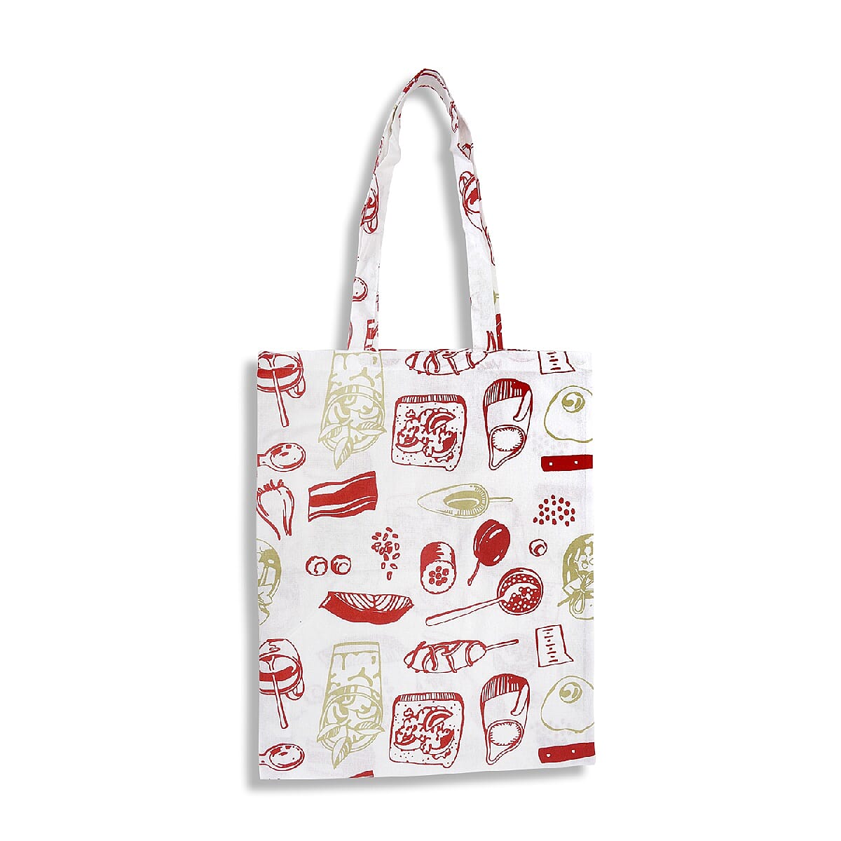 5 Piece Set - 100% Cotton Screen Printed Apron (65x100 Cm), Pot Holder (20x20 Cm), Glove (18x32 Cm), Kitchen Towel (40x65 Cm) and a Bag (35x45 Cm) - Red and White
