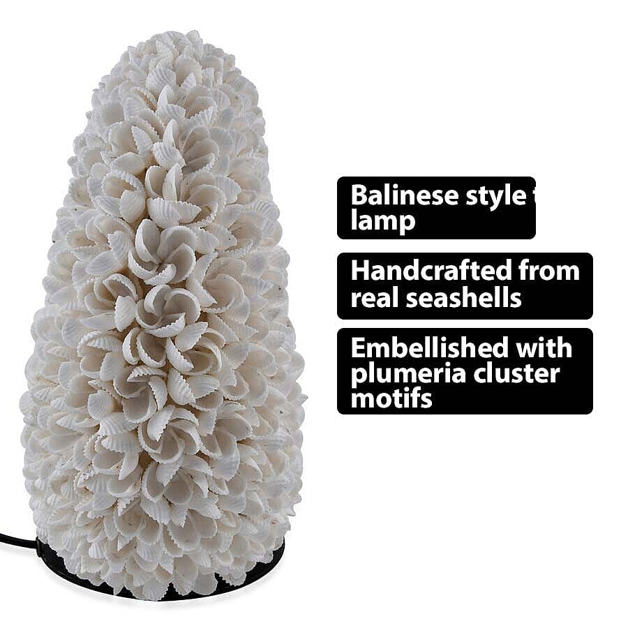 Bali Collection - Handcrafted Seashell Table Lamp Frangipani Motif (Size 20 Cm)