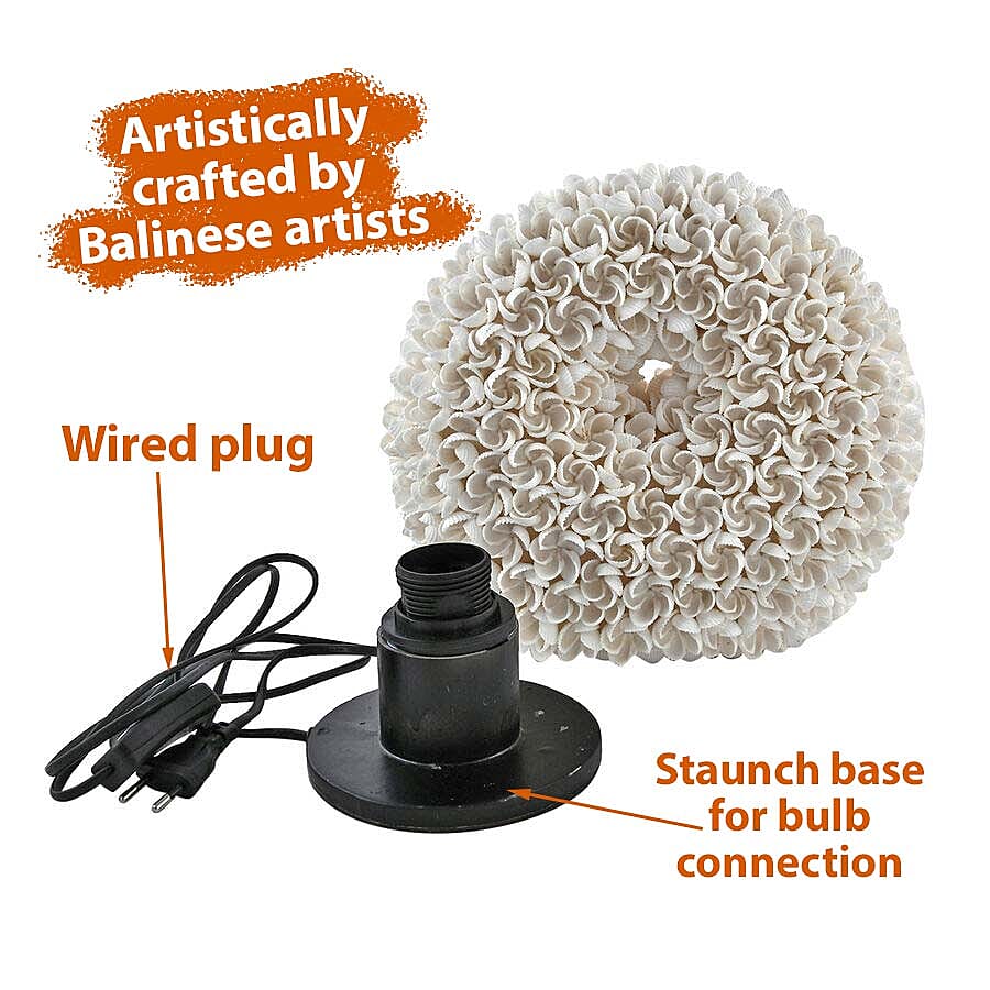 Bali Collection - Handcrafted Seashell Table Lamp Frangipani Motif (Size 20 Cm)