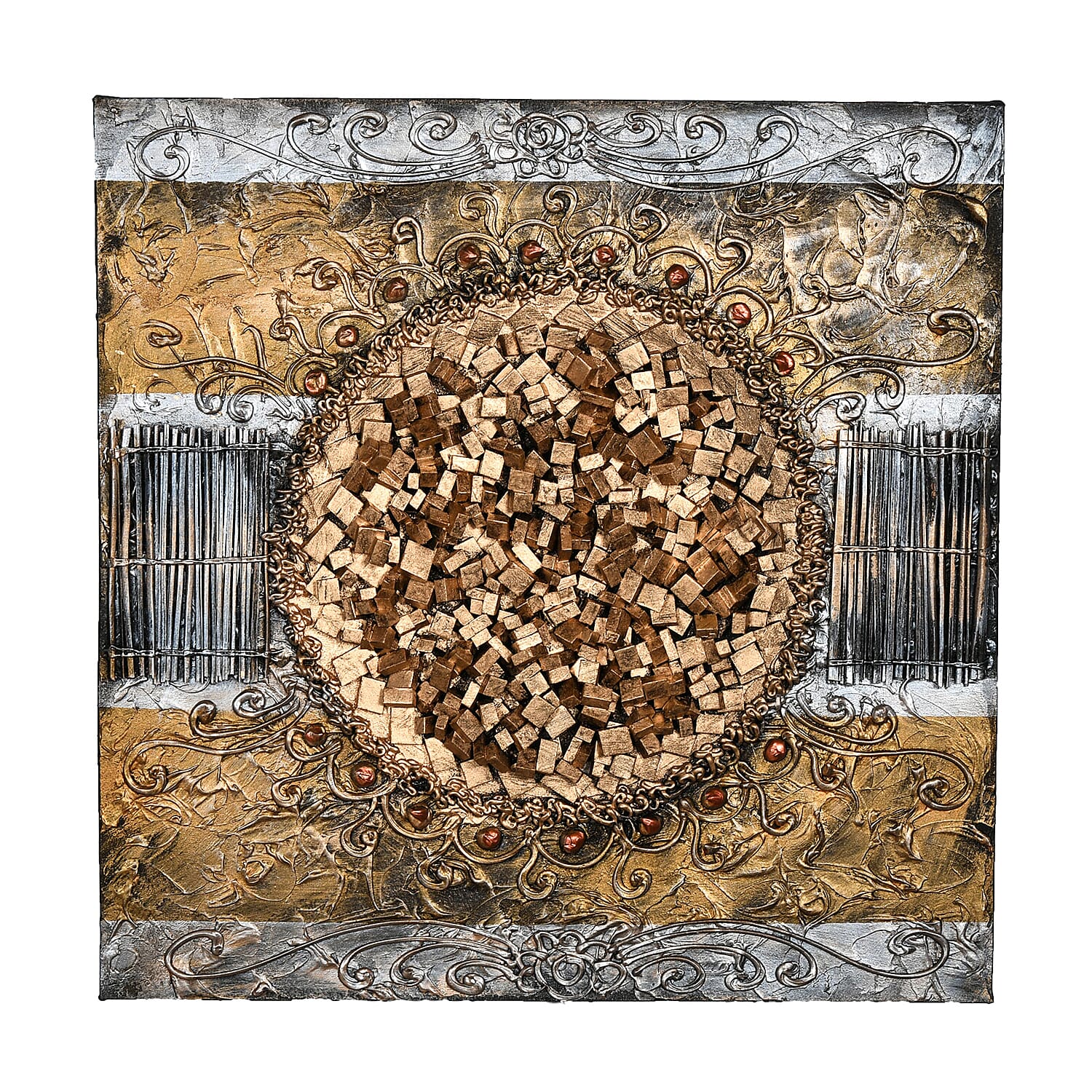 Balinese - 3D Abstract Art with Cubes Canvas Handpainting (Size 50x50 Cm)