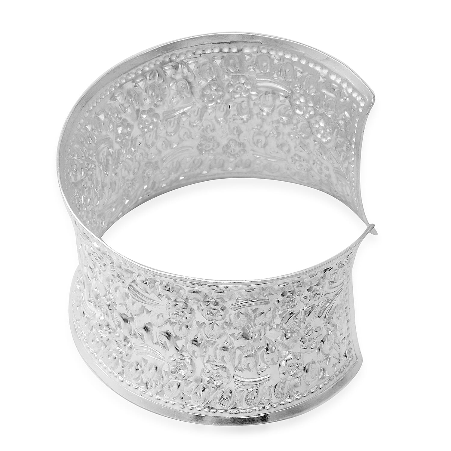 Sterling Silver Cuff Floral Bangle (Size 7 to 9 inch), Silver wt 49.57 Gms