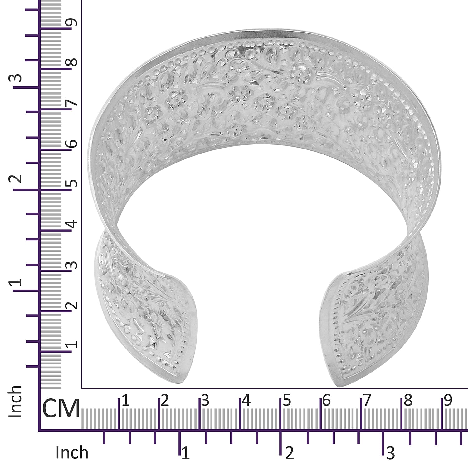 Sterling Silver Cuff Floral Bangle (Size 7 to 9 inch), Silver wt 49.57 Gms