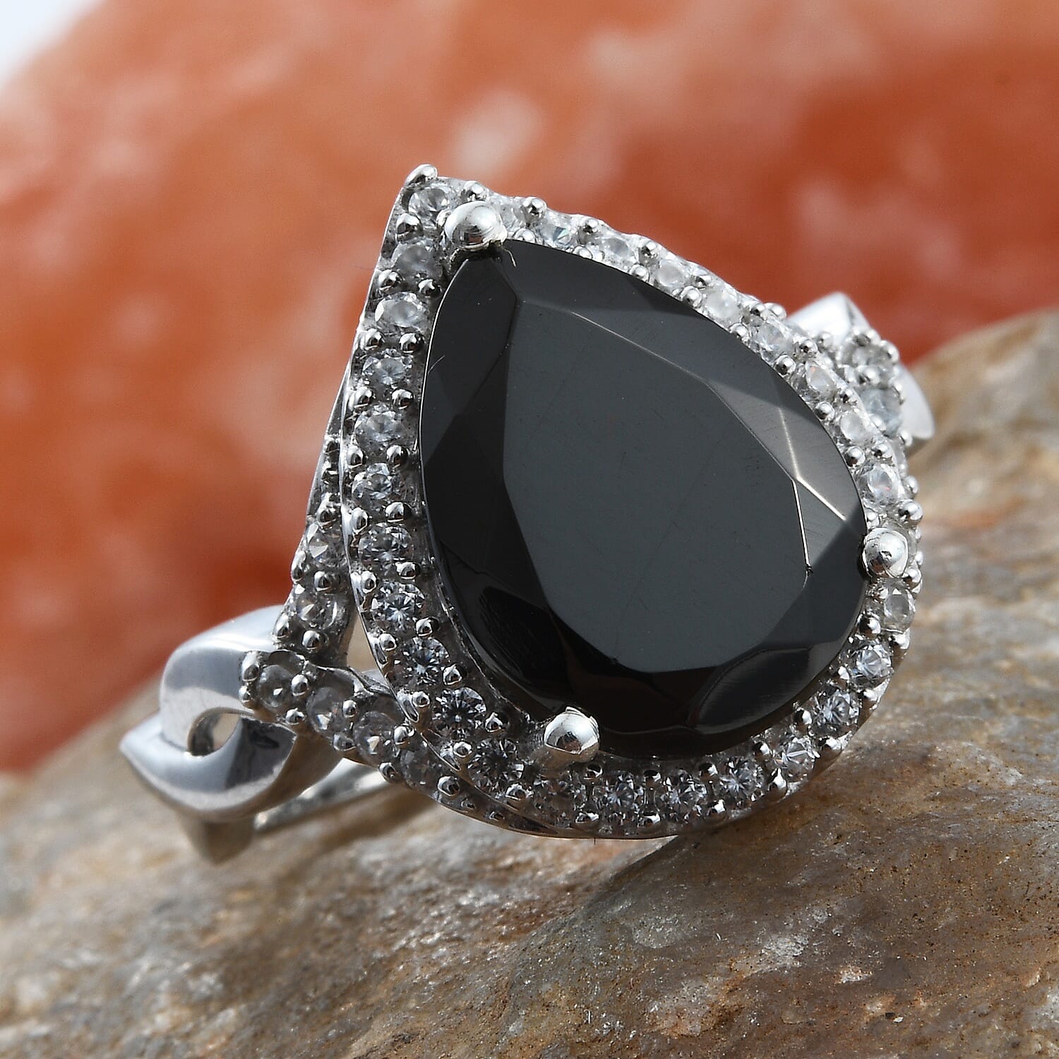Elite Shungite (Pear 5.00 Ct), Natural Cambodian Zircon Ring in Platinum Overlay Sterling Silver 6.00 Ct, Silver wt 6.16 Gms