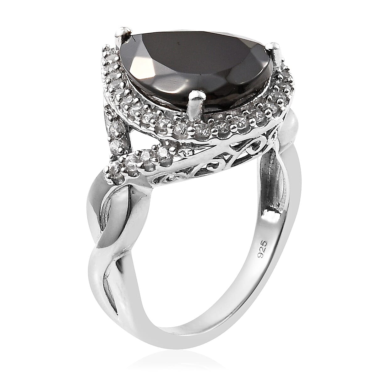 Elite Shungite (Pear 5.00 Ct), Natural Cambodian Zircon Ring in Platinum Overlay Sterling Silver 6.00 Ct, Silver wt 6.16 Gms