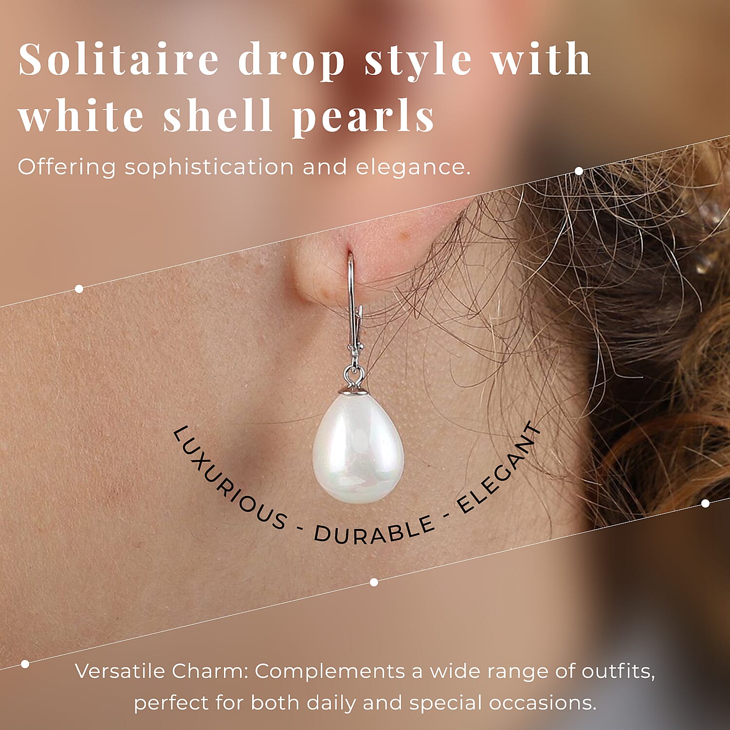 White Shell Pearl Drop Lever Back Earrings in Rhodium Overlay Sterling Silver 25.00 Ct.