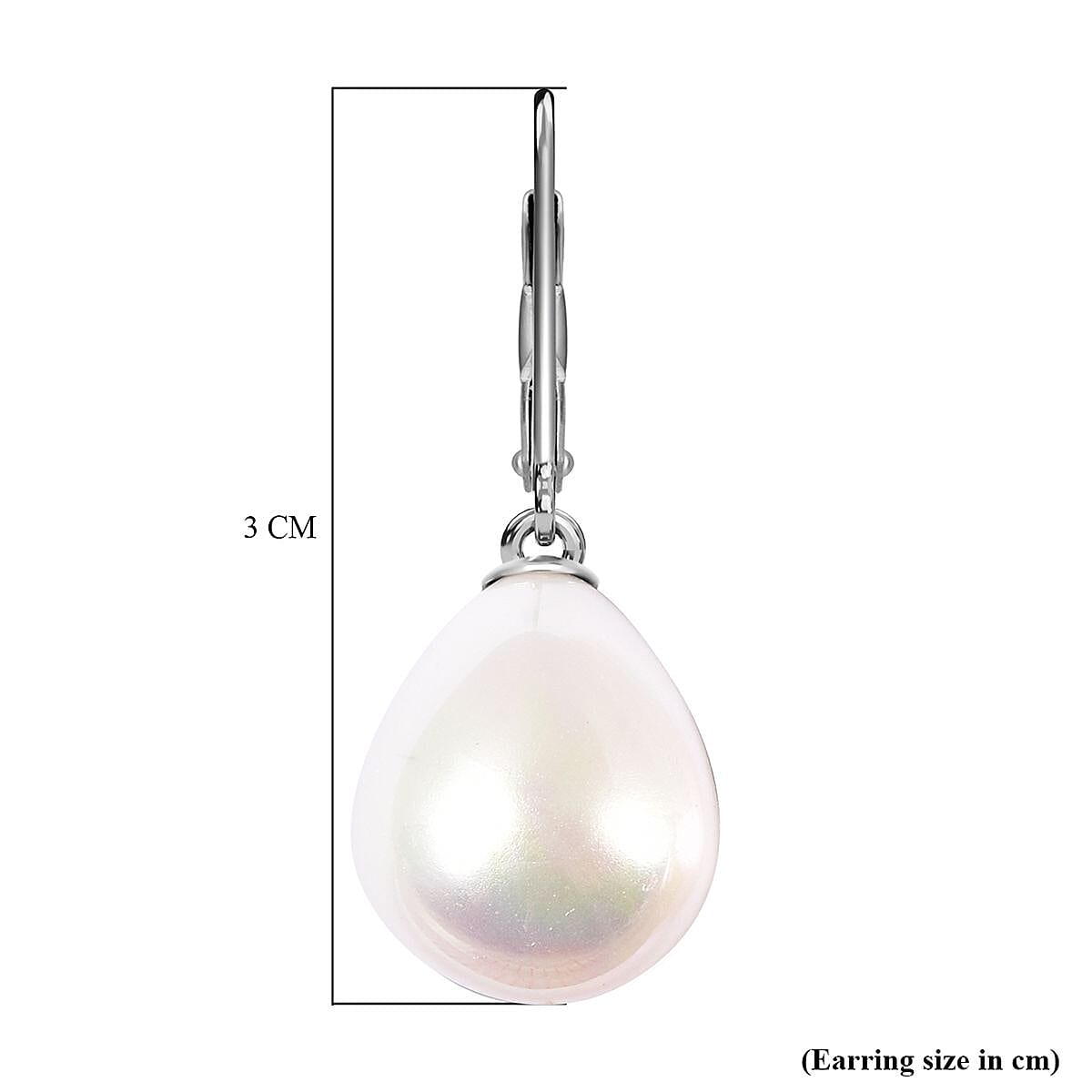 White Shell Pearl Drop Lever Back Earrings in Rhodium Overlay Sterling Silver 25.00 Ct.