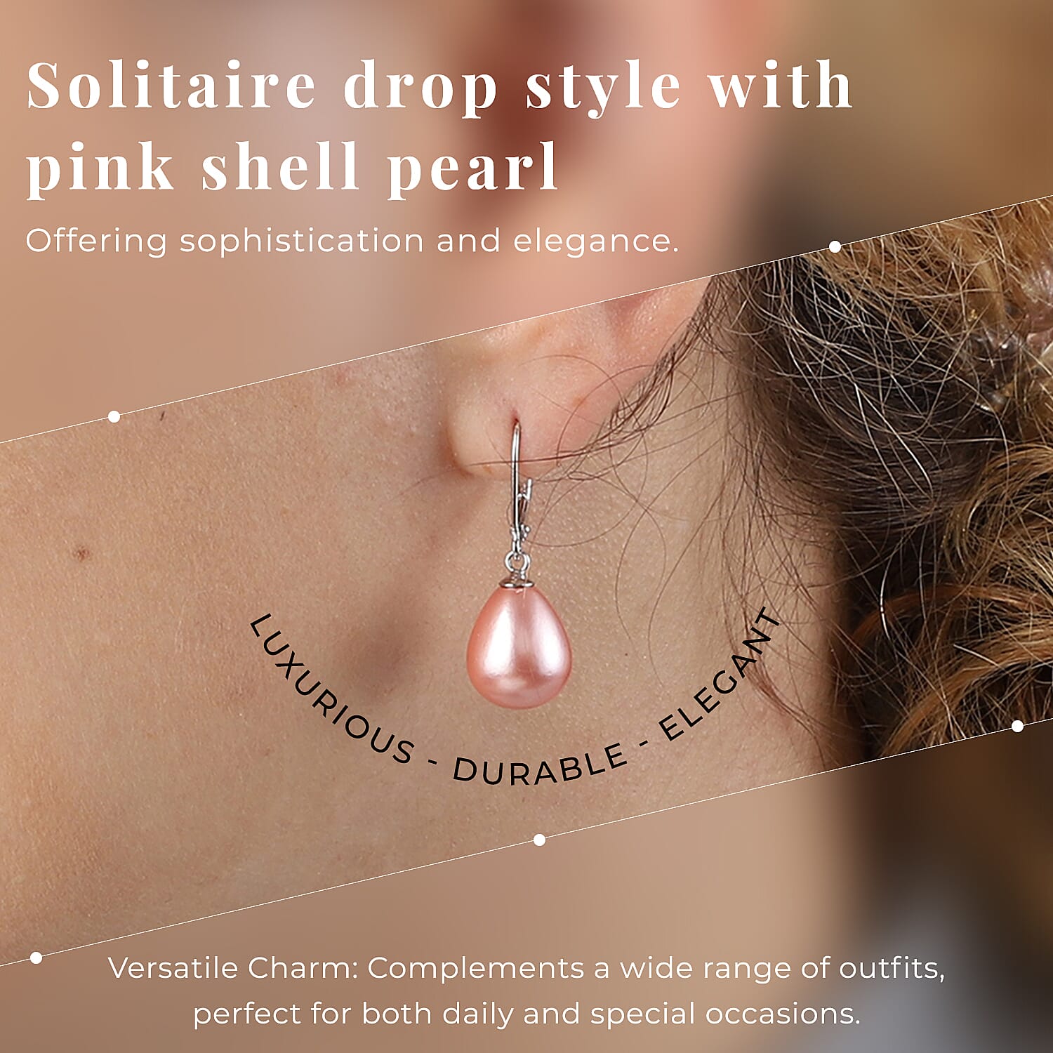 Pink Shell Pearl Drop Lever Back Earrings in Rhodium Overlay Sterling Silver 25 Ct