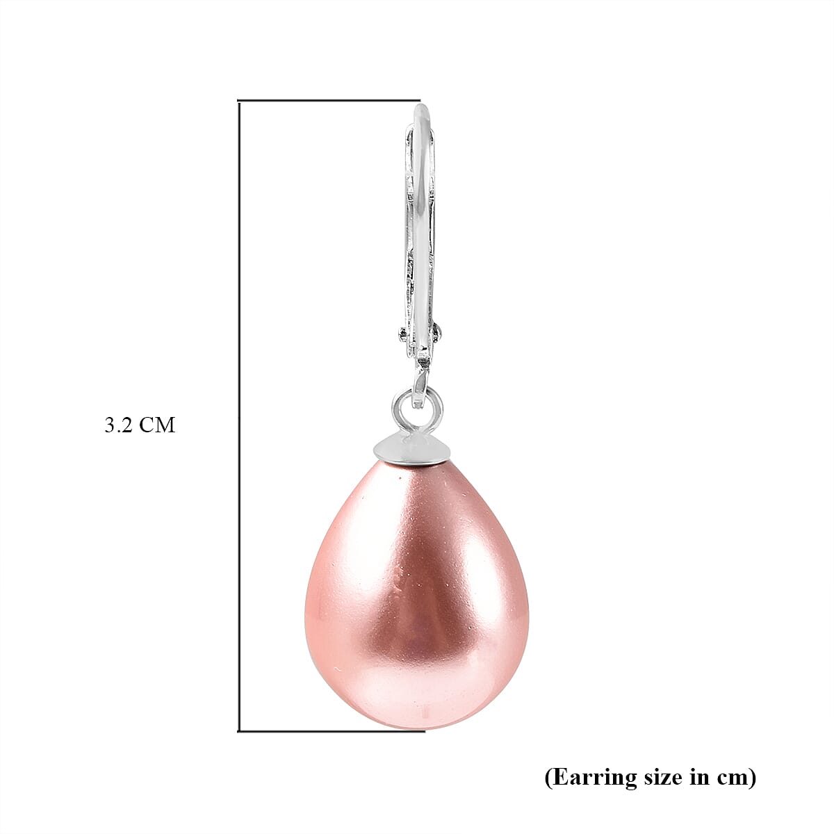 Pink Shell Pearl Drop Lever Back Earrings in Rhodium Overlay Sterling Silver 25 Ct