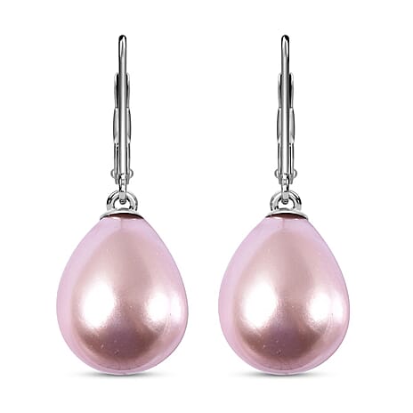 Purple Shell Pearl Drop Lever Back Earrings in Rhodium Overlay Sterling Silver 25.00 Ct.