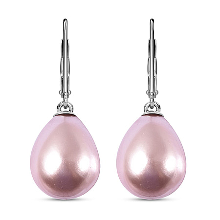 Purple Shell Pearl Solitaire Drop Earrings in Rhodium Plated Sterling Silver