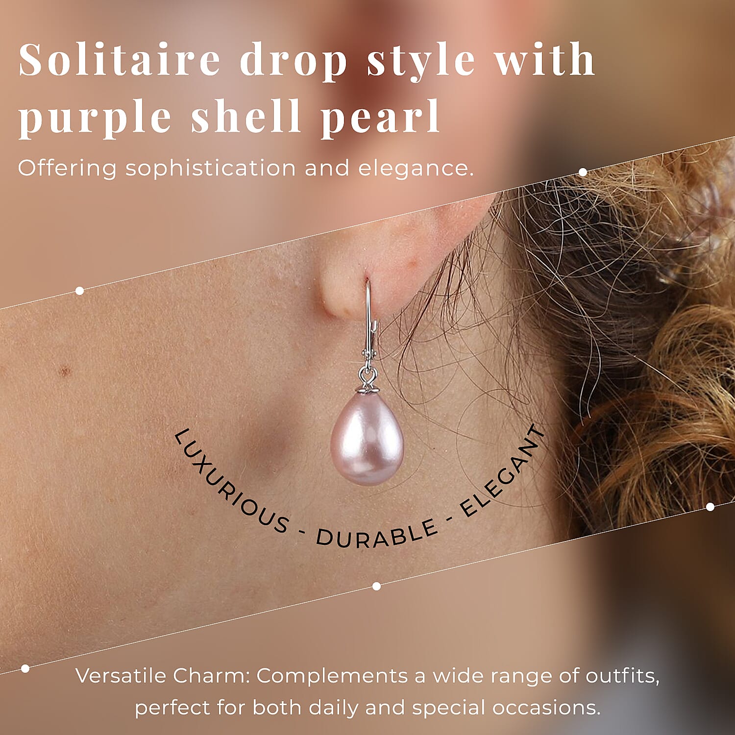 Purple Shell Pearl Drop Lever Back Earrings in Rhodium Overlay Sterling Silver 25.00 Ct.