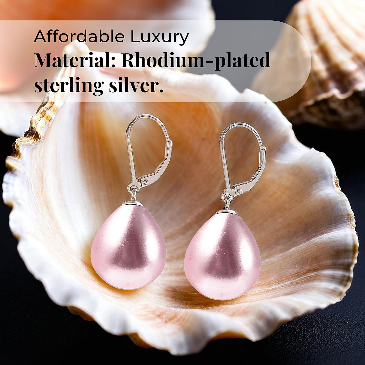 Purple Shell Pearl Drop Lever Back Earrings in Rhodium Overlay Sterling Silver 25.00 Ct.