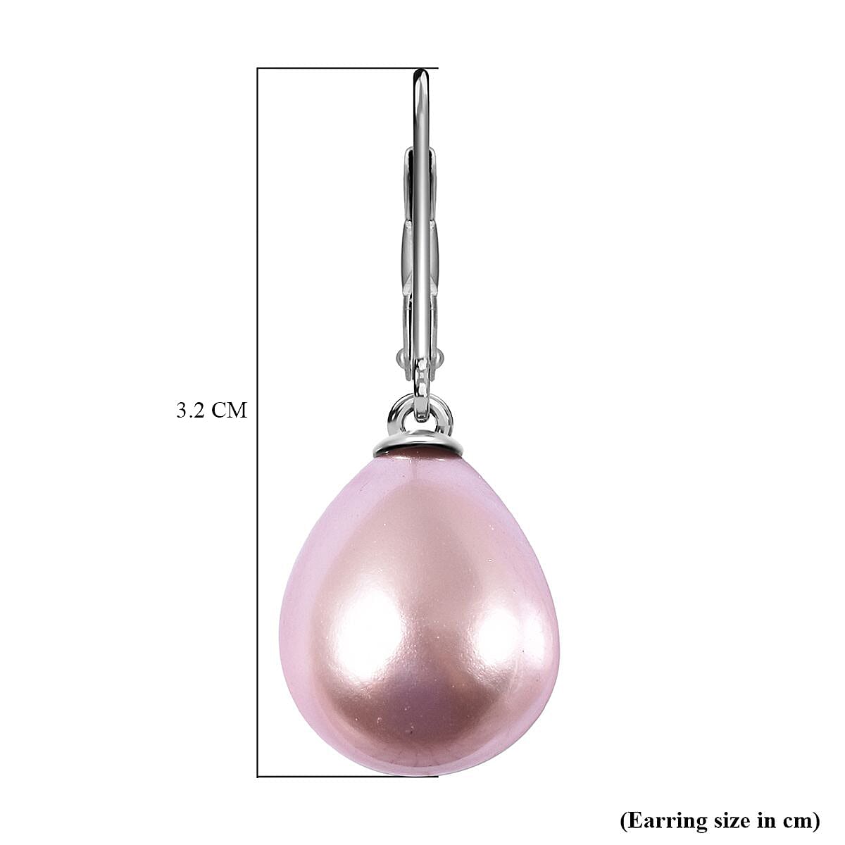 Purple Shell Pearl Drop Lever Back Earrings in Rhodium Overlay Sterling Silver 25.00 Ct.