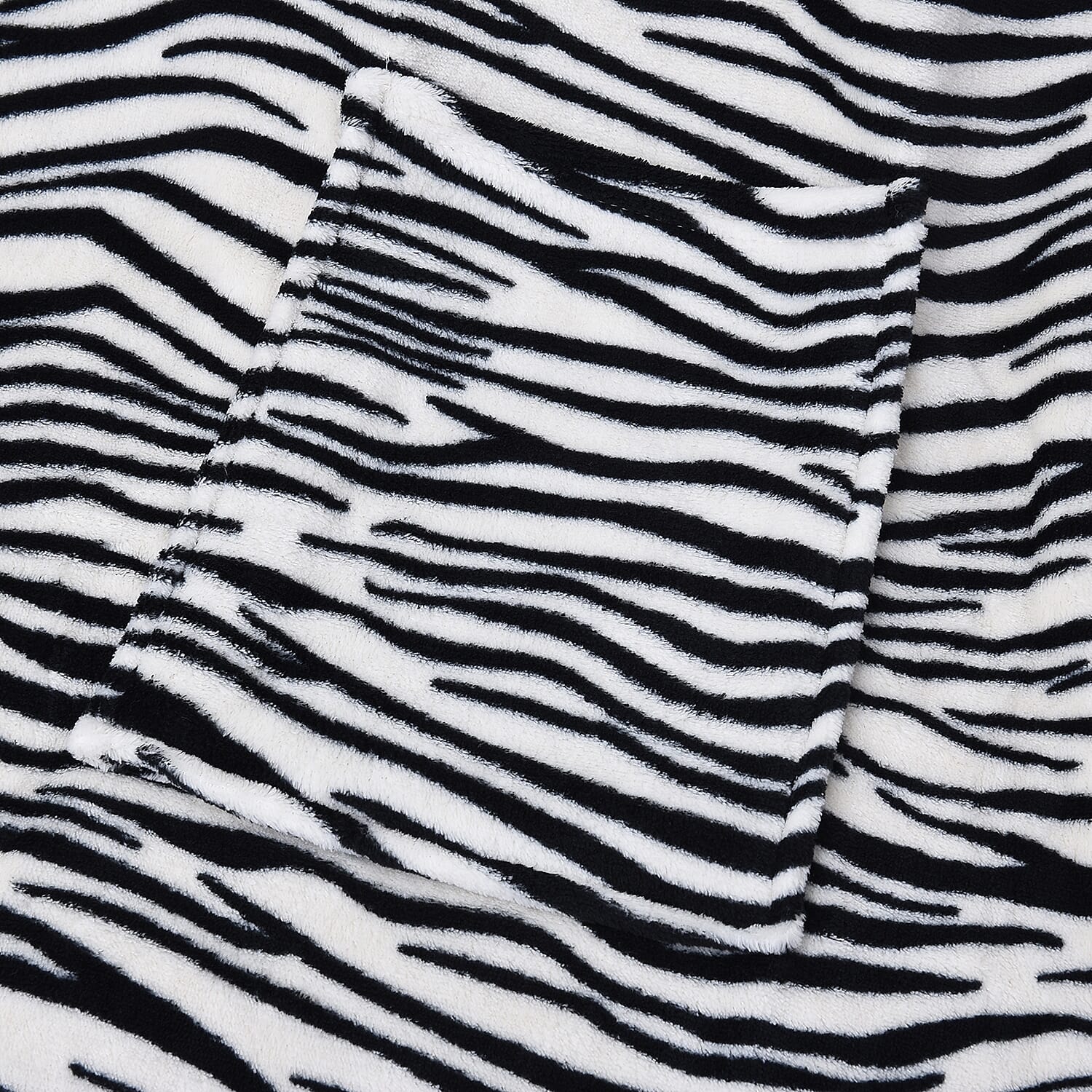 Soft Coral Fleece Zebra Pattern TV Blanket with Sleeves and Pocket (Size 140x180 Cm) - Black and White Colour
