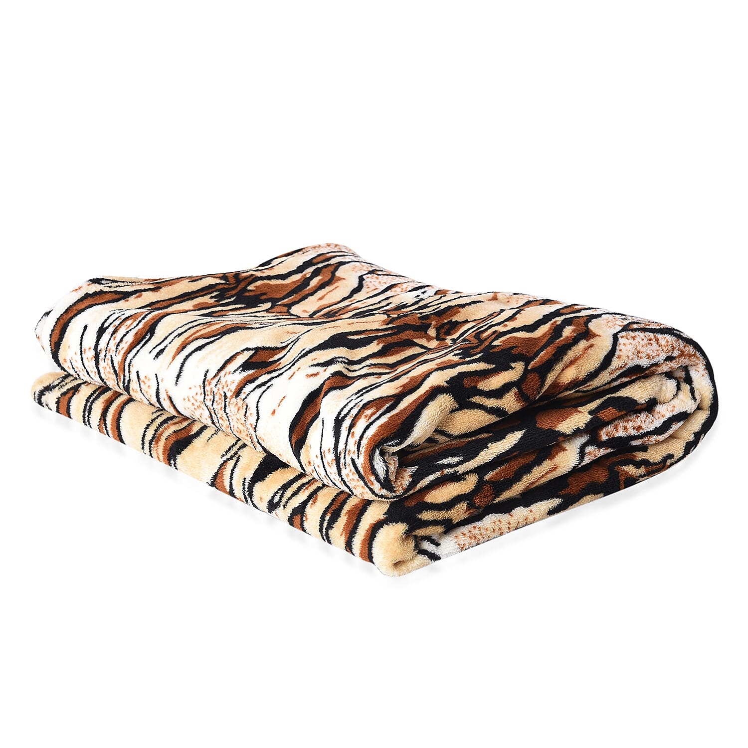 Soft Coral Fleece Tiger Pattern TV Blanket with Sleeves and Pocket (Size 140x180 Cm) - Black, Brown and Beige Colour