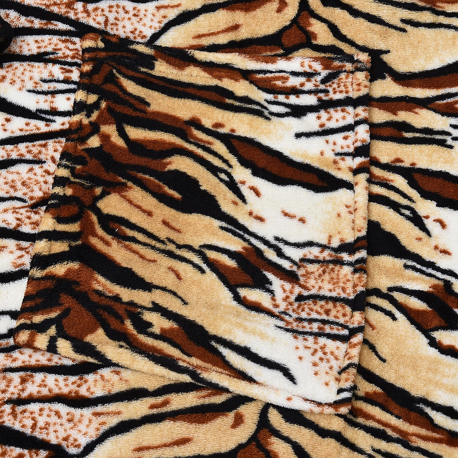Soft Coral Fleece Tiger Pattern TV Blanket with Sleeves and Pocket (Size 140x180 Cm) - Black, Brown and Beige Colour