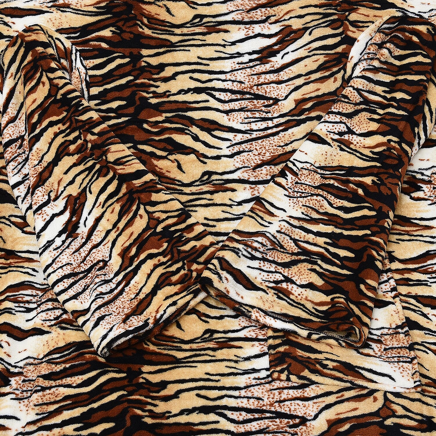 Soft Coral Fleece Tiger Pattern TV Blanket with Sleeves and Pocket (Size 140x180 Cm) - Black, Brown and Beige Colour