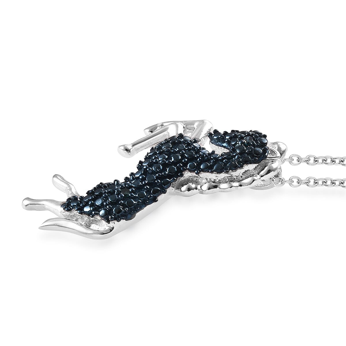 Blue Diamond (Rnd) Horse Pendant With Chain (Size 20) in Platinum Overlay Sterling Silver, Silver wt 3.80 Gms.