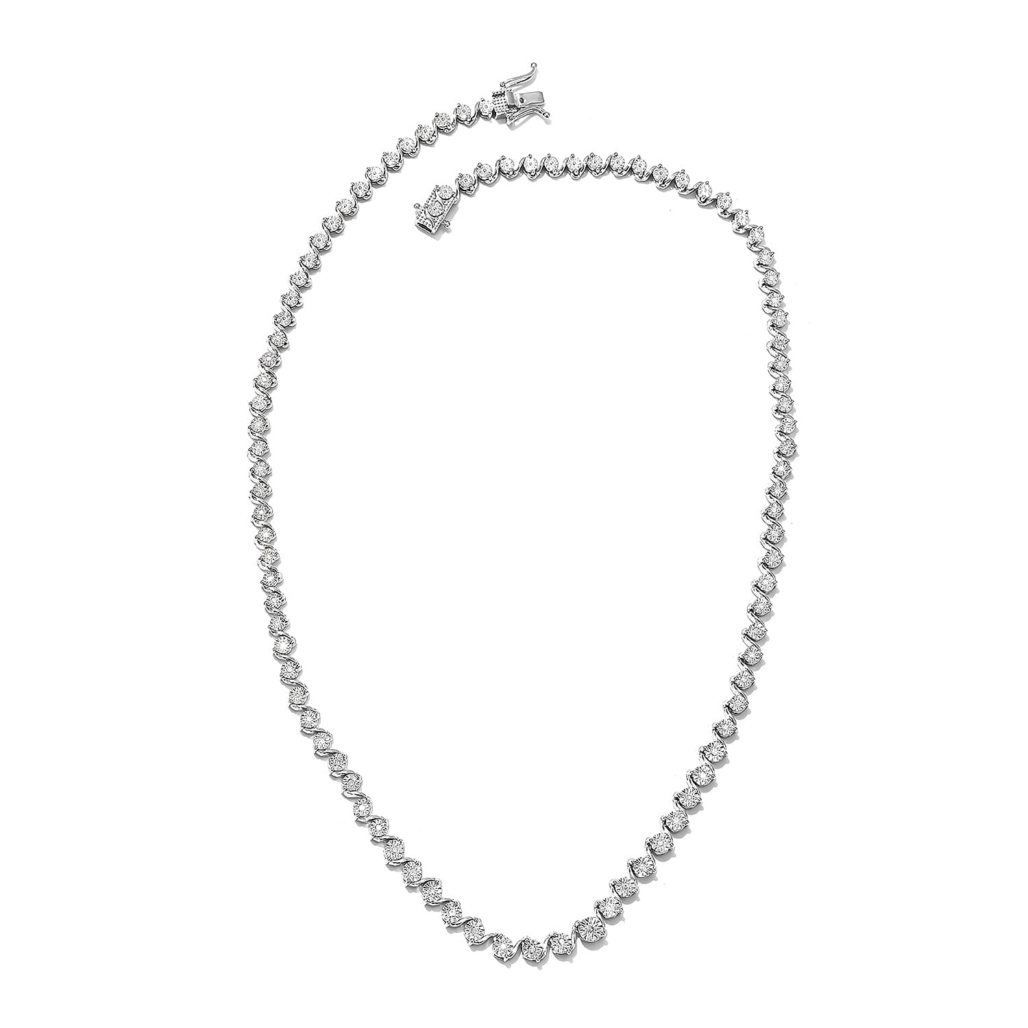 GP Natural Diamond (Rnd), Blue Sapphire Necklace (Size 18) in Platinum Overlay Sterling Silver Silver Diamond Carat 0.77 Cts  27.00 Gms