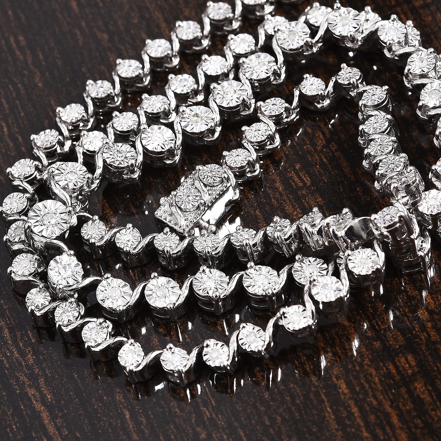 GP Natural Diamond (Rnd), Blue Sapphire Necklace (Size 18) in Platinum Overlay Sterling Silver Silver Diamond Carat 0.77 Cts  27.00 Gms