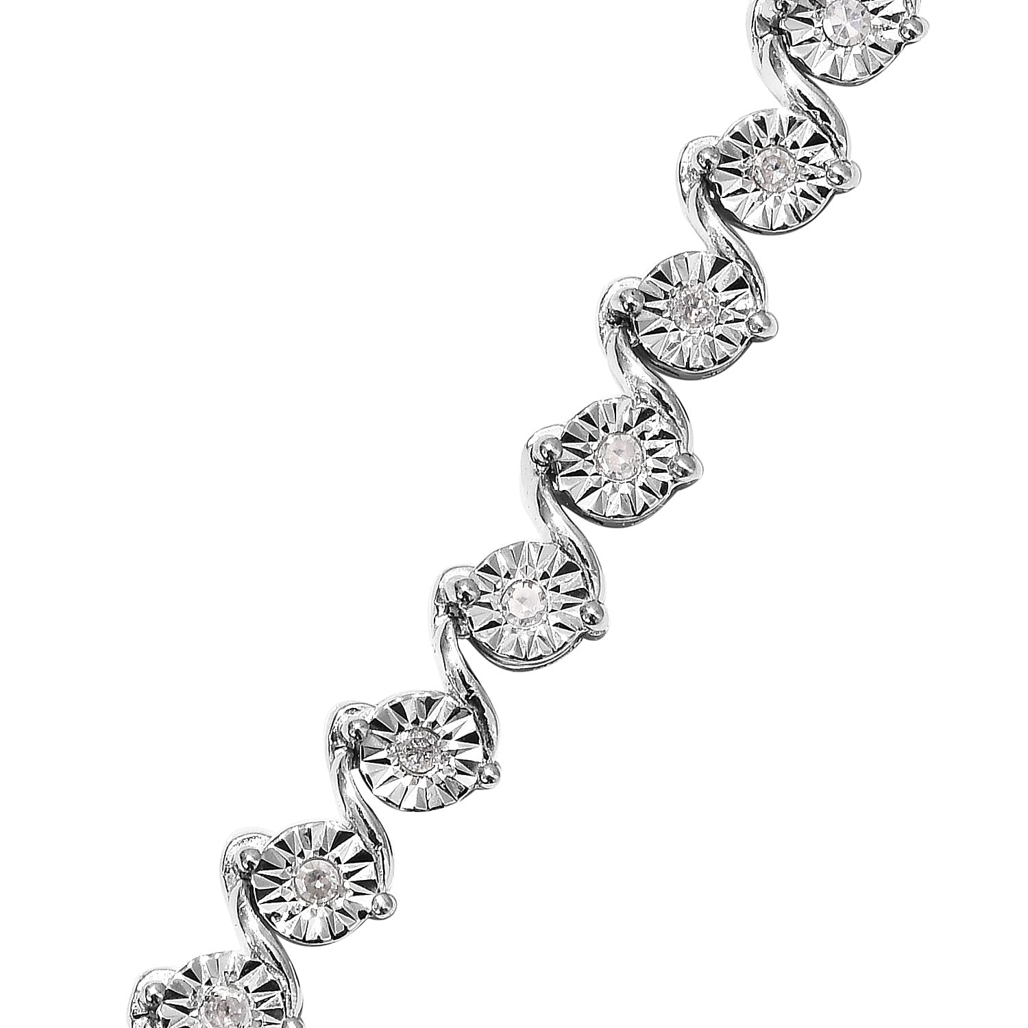 GP Natural Diamond (Rnd), Blue Sapphire Necklace (Size 18) in Platinum Overlay Sterling Silver Silver Diamond Carat 0.77 Cts  27.00 Gms