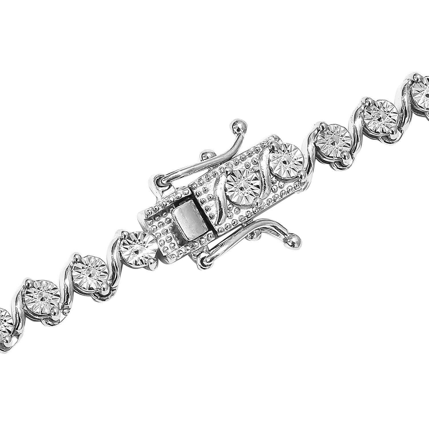 GP Natural Diamond (Rnd), Blue Sapphire Necklace (Size 18) in Platinum Overlay Sterling Silver Silver Diamond Carat 0.77 Cts  27.00 Gms