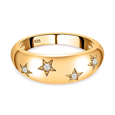 Diamond Star Dome Ring in Sterling Silver with 18K Vermeil Yellow Gold