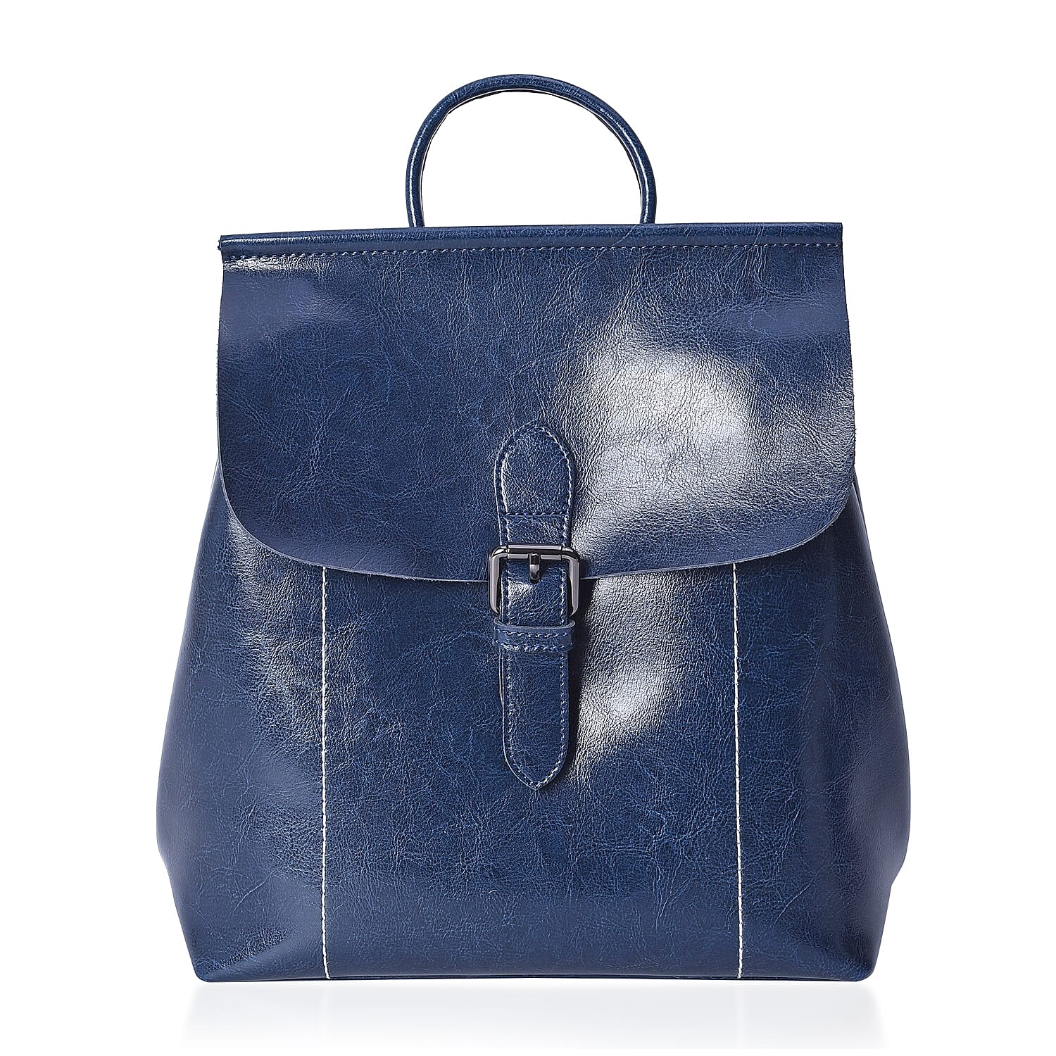 100% Genuine Leather Navy Colour Backpack with External Zipper Pocket (Size 25x12x30 Cm)