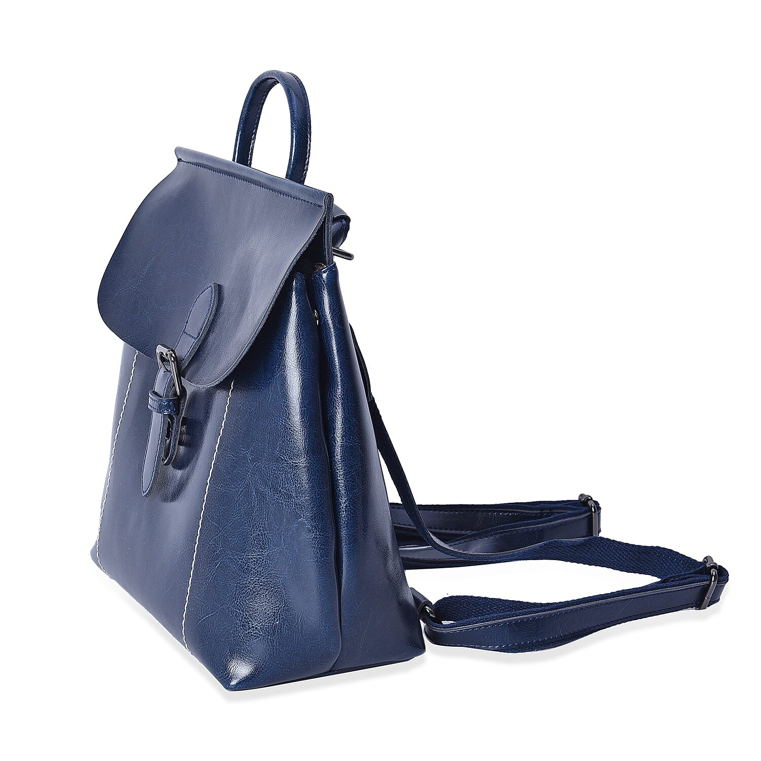 100% Genuine Leather Navy Colour Backpack with External Zipper Pocket (Size 25x12x30 Cm)