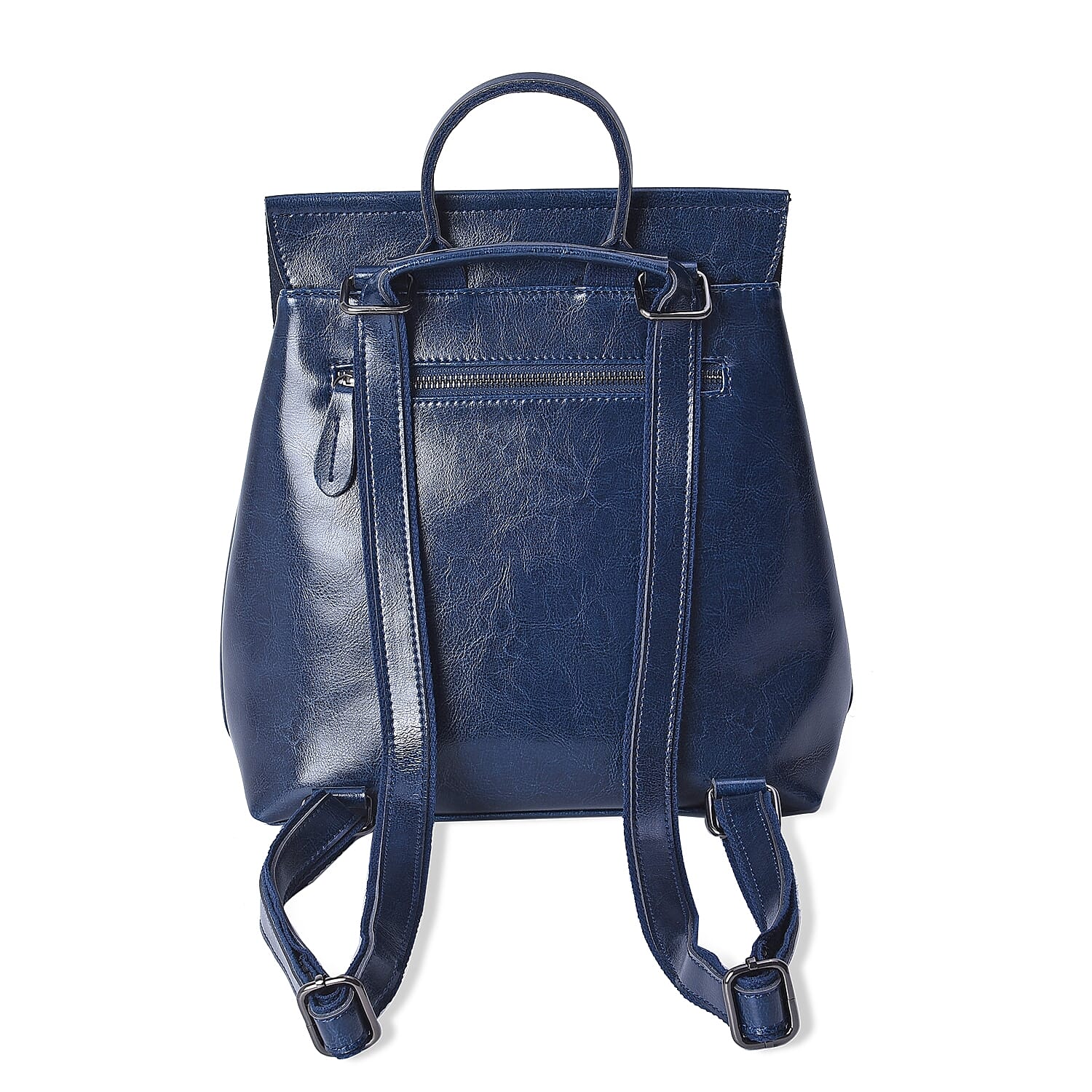 100% Genuine Leather Navy Colour Backpack with External Zipper Pocket (Size 25x12x30 Cm)