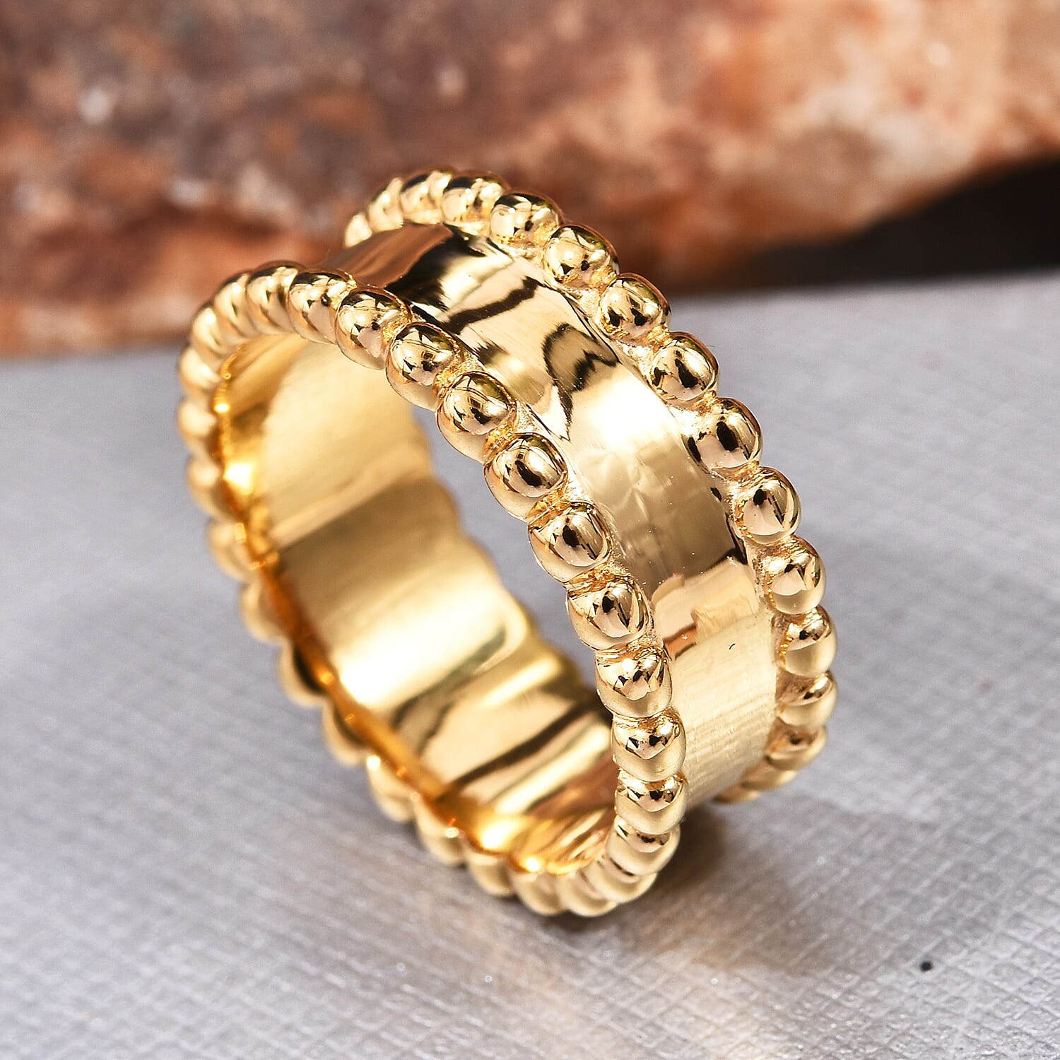 Designer Inspired- 14K Gold Overlay Sterling Silver Band Ring, Silver wt 4.32 Gms.