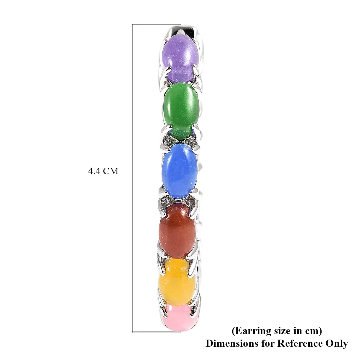 Multi Colour Jade Hoop Earrings (with Clasp) in Rhodium Overlay Sterling Silver 13.60 Ct, Silver wt 8.72 Gms