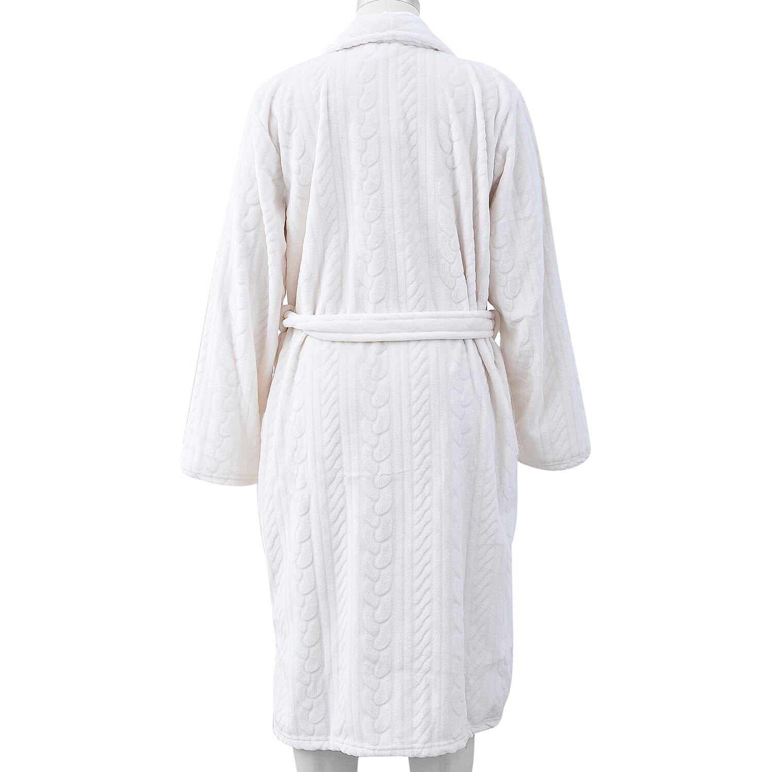 Microfibre Braided Pattern Robe with Shawl Collar and Two Pockets (Size 65x120 Cm) - Ivory