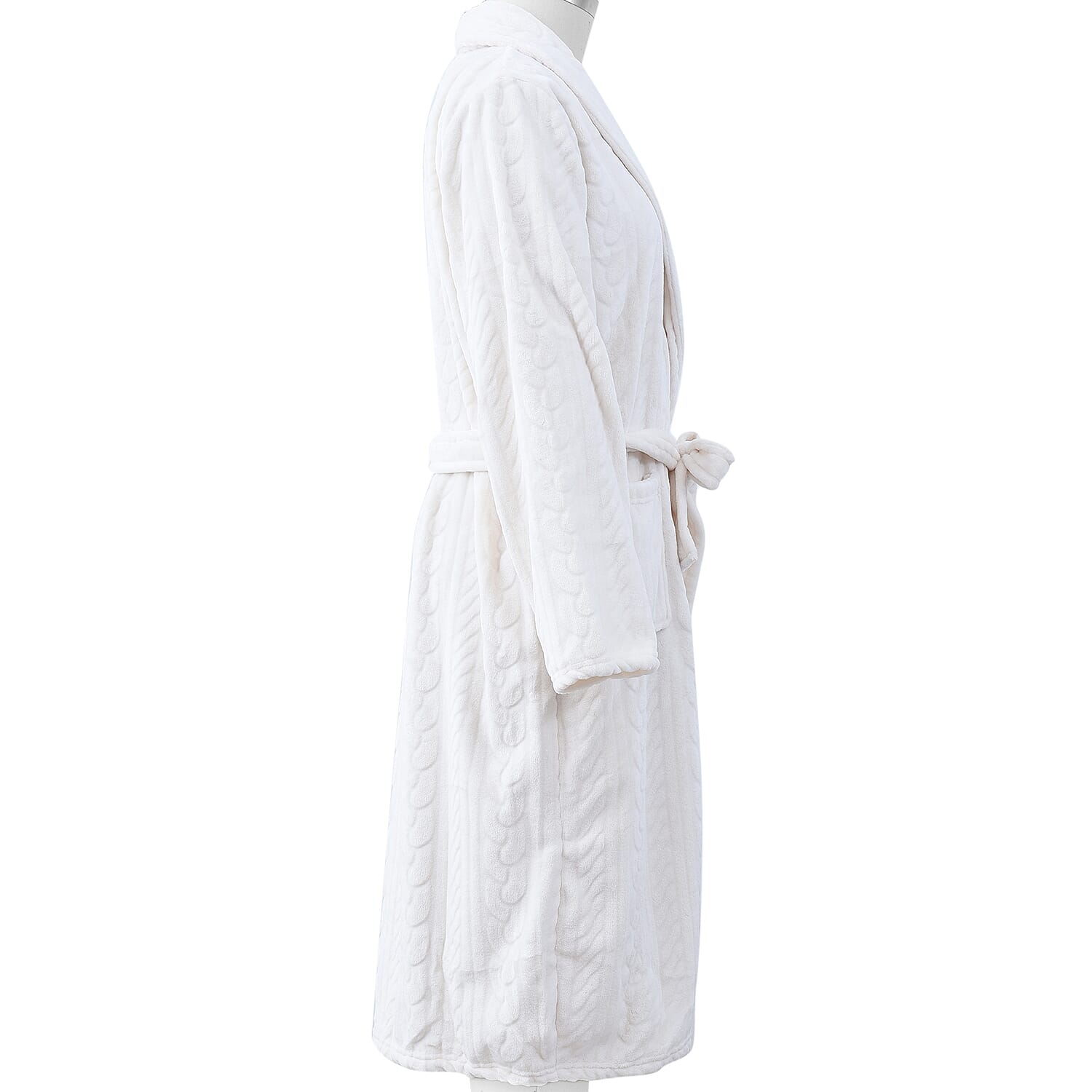 Microfibre Braided Pattern Robe with Shawl Collar and Two Pockets (Size 65x120 Cm) - Ivory